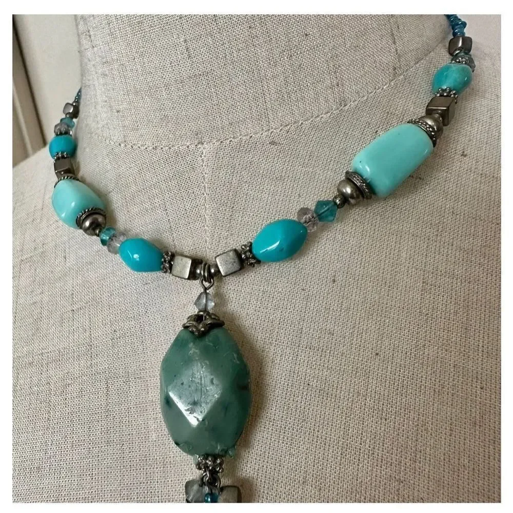 Turquoise blue beaded necklace